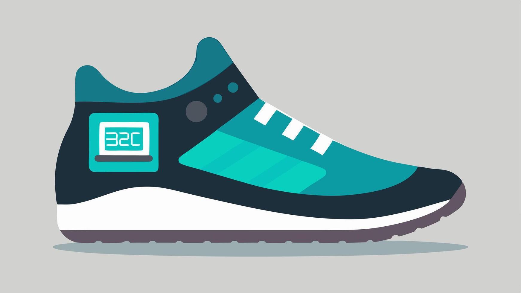 Responsive Footwear Sneakers that adjust their cushioning and design patterns according to the terrain with a digital display showing the mode urban trail etc. on the side.. vector
