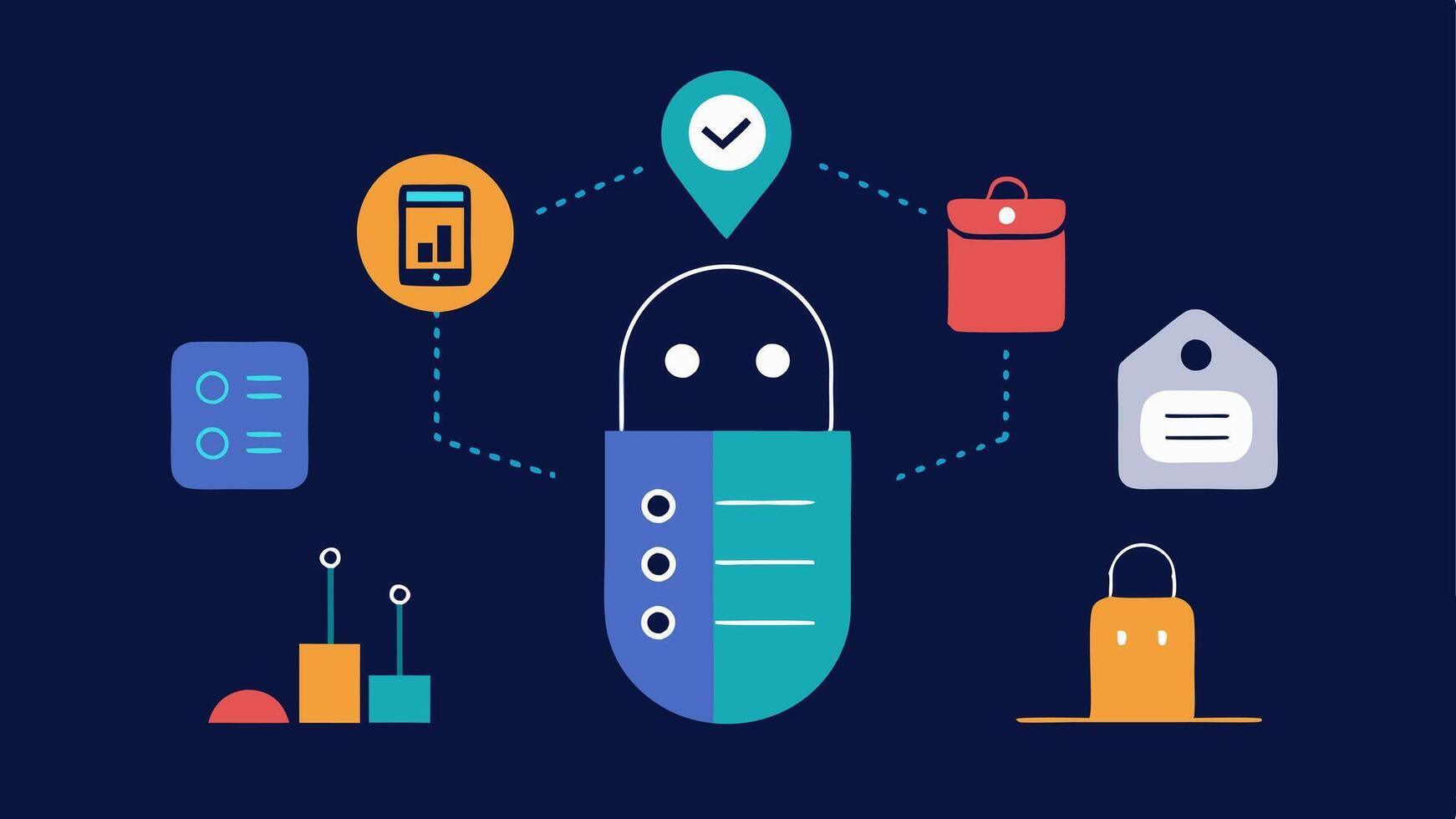 Smart Home Device An illustration of a smart home assistant that suggests personalized shopping lists based on previous household purchases and preferences.. vector