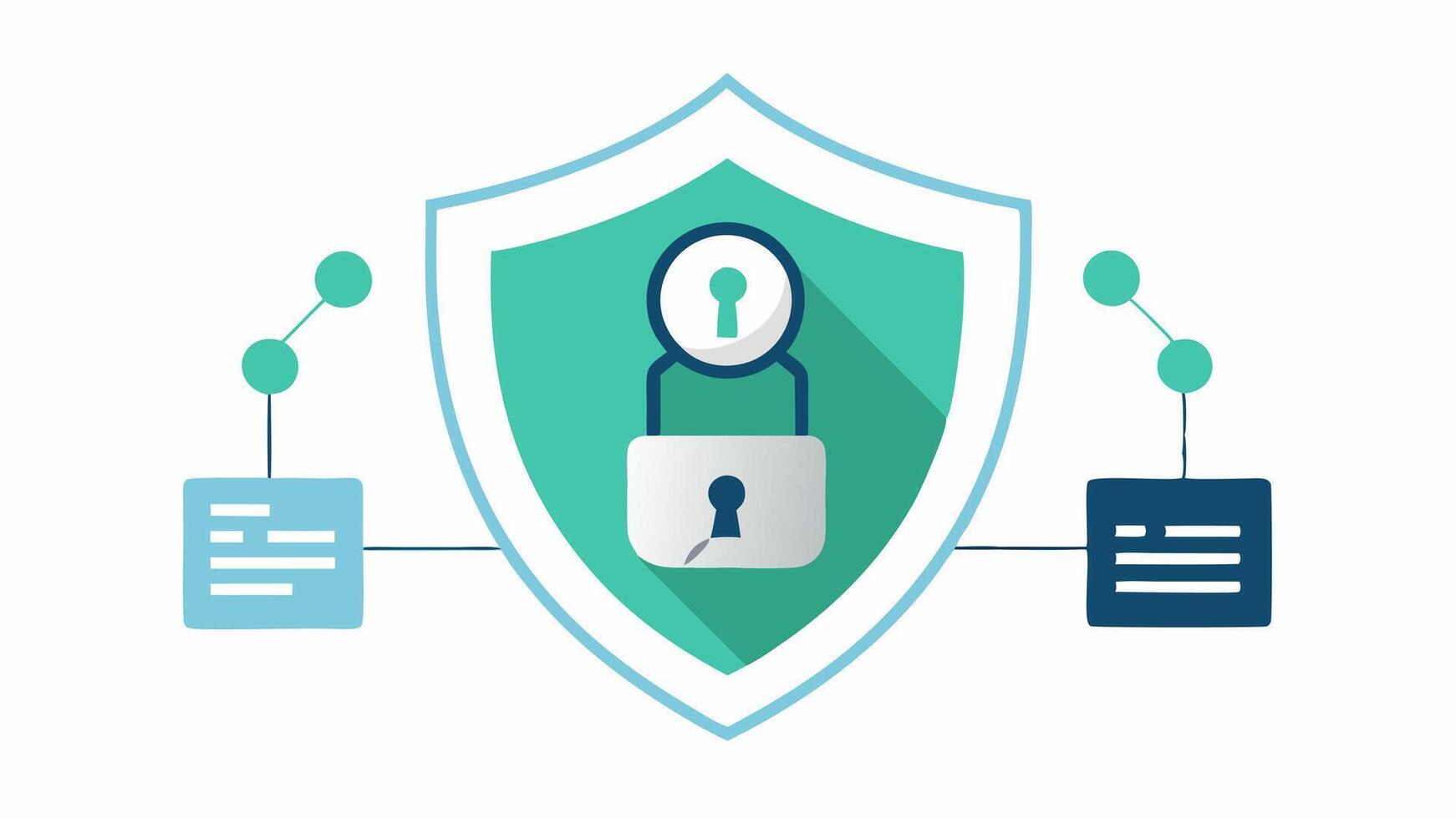 Secure Data Transmission Create an illustration of a data packet enveloped in a glowing shield representing a secure form of data being transmitted over a line with a lock symbol. vector