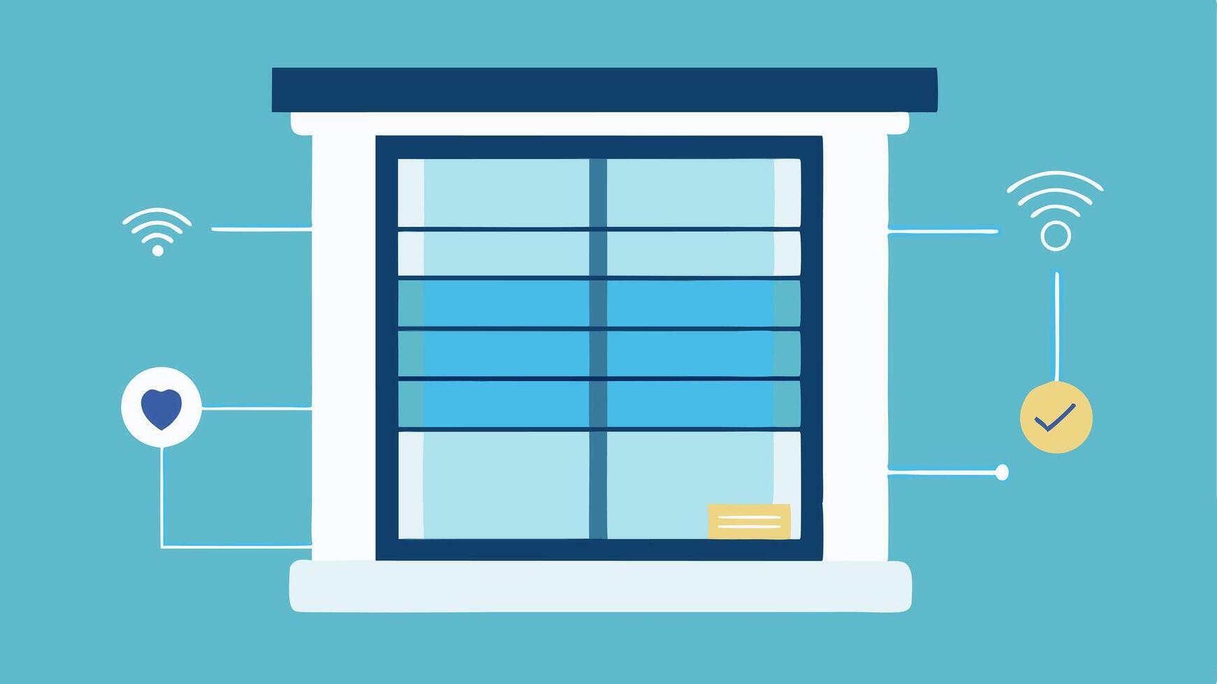 Smart Blinds An illustration depicting a window with smart blinds that can be adjusted automatically based on sunlight controlled via a smartphone alongside icons indicating energy. vector