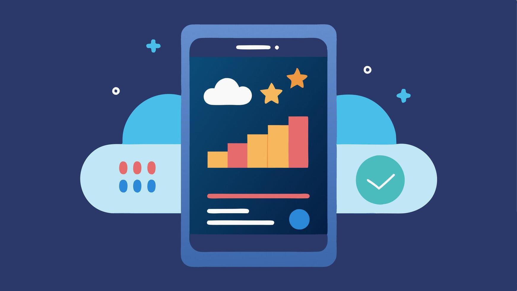 Sleep Analysis Tool A visual of a smartphone app showing sleep data analytics with a graphic of a bed and sleep quality ratings linked to AI recommendations for better sleep. vector