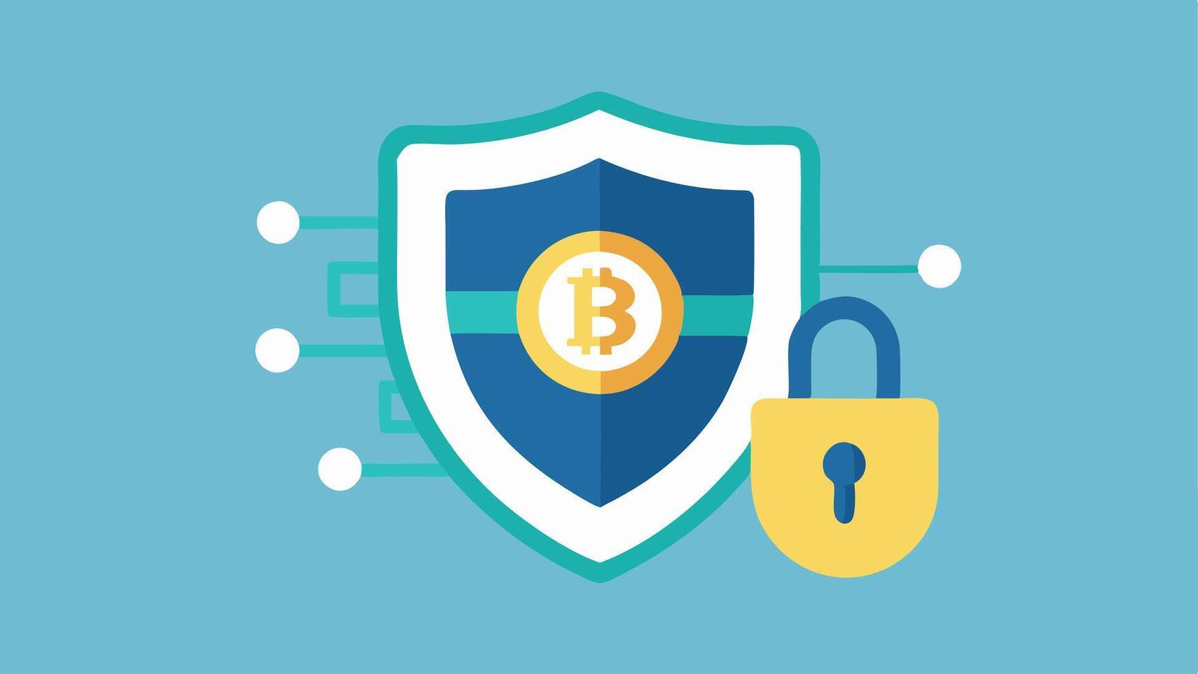 Secure Transactions An illustration of a padlock and shield icon overlaying a digital currency symbol emphasizing the importance of security in cryptocurrency trading.. vector