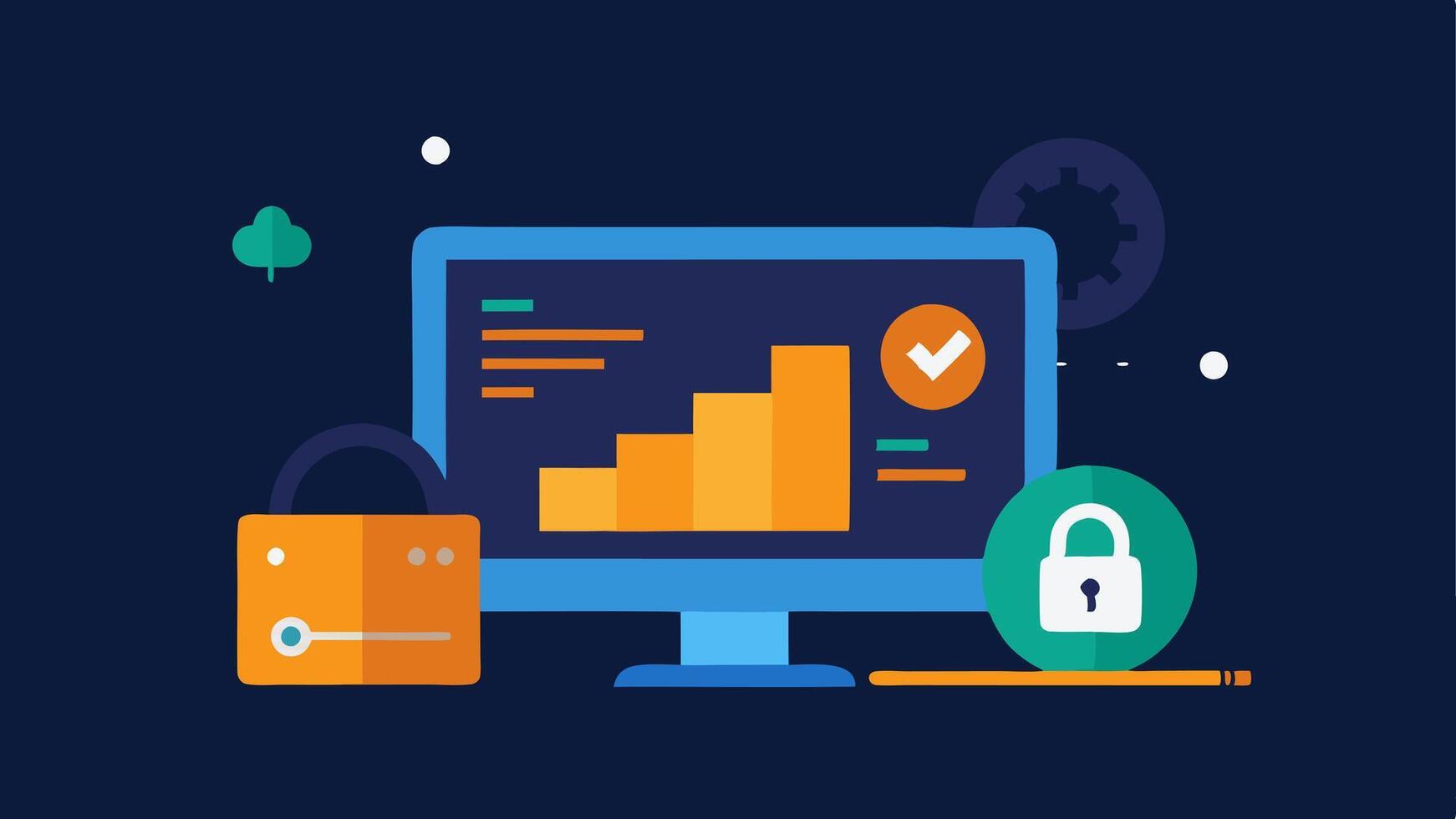 Secure Transactions A lock symbol overlaying a digital screen that shows a mining dashboard indicating the secure nature of transactions mined and verified.. vector