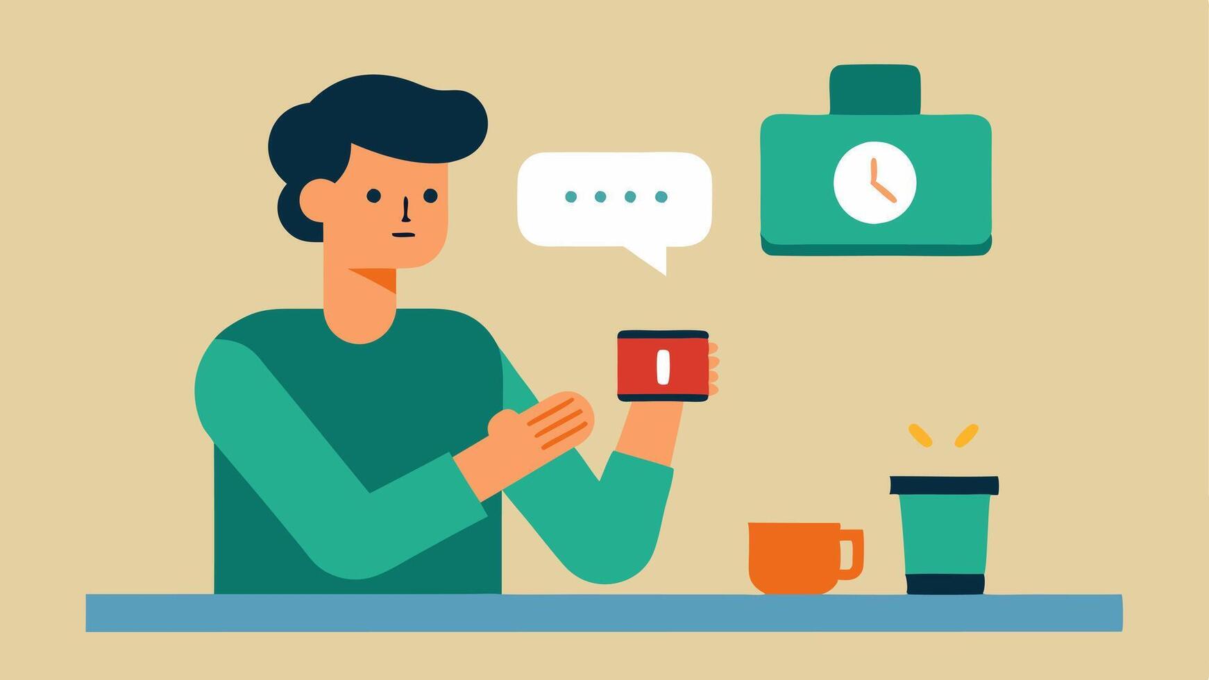 Smarch for Alerts A person in a cafe glancing at their smarch with an incoming message alert displayed on the screen.. vector