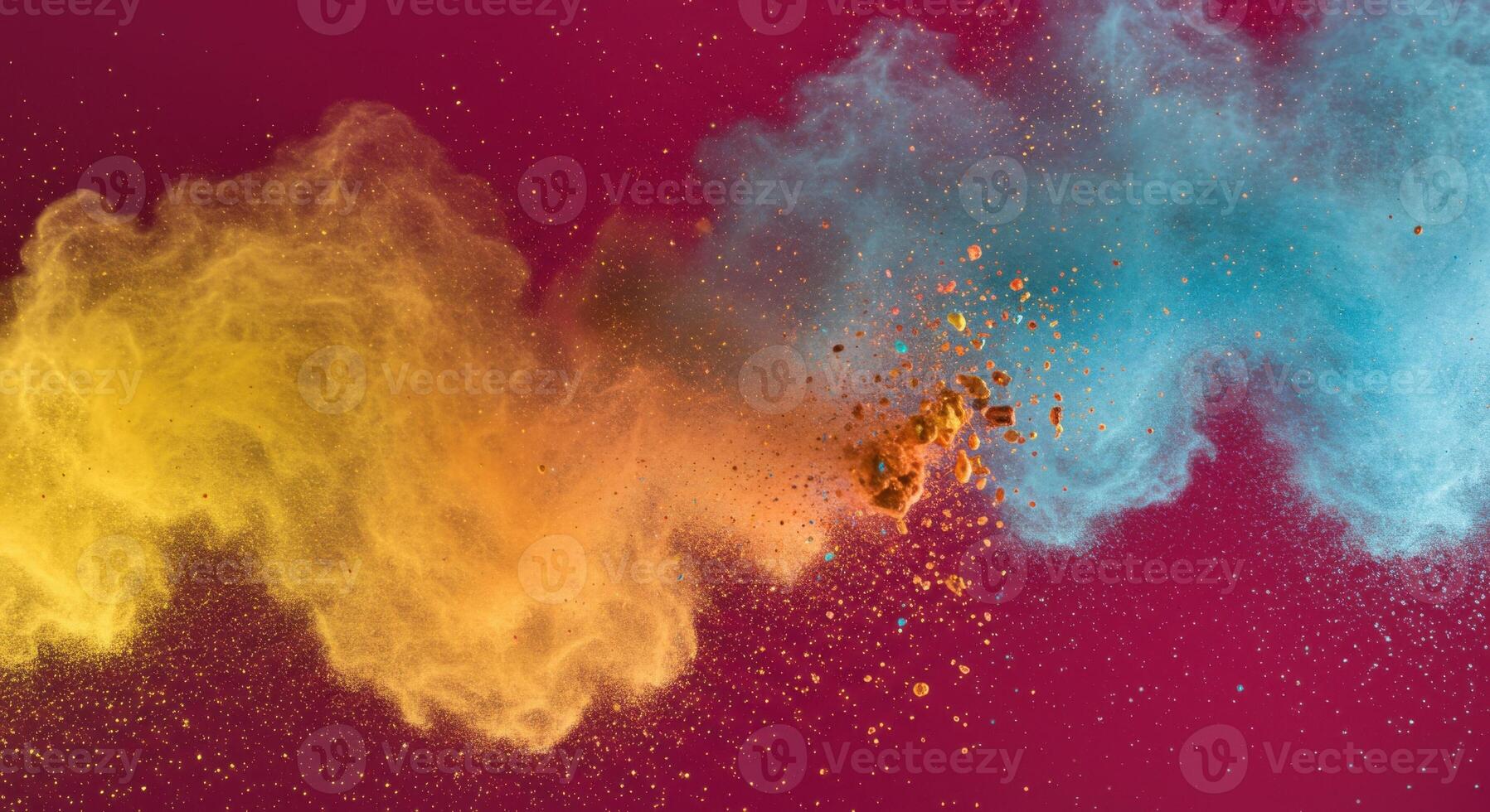 Colorful powder explosion creates a dynamic, artistic display of motion and vibrant colors. photo