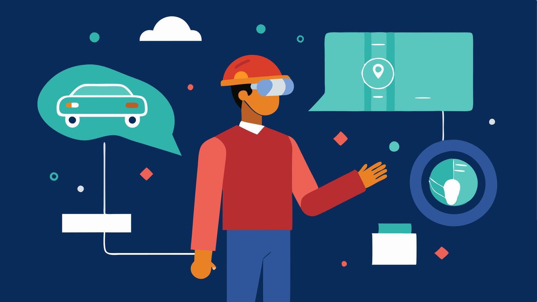 Safety Feature Simulation A designer testing and visualizing safety features like airbags and sensors in an AR environment before implementation.. vector