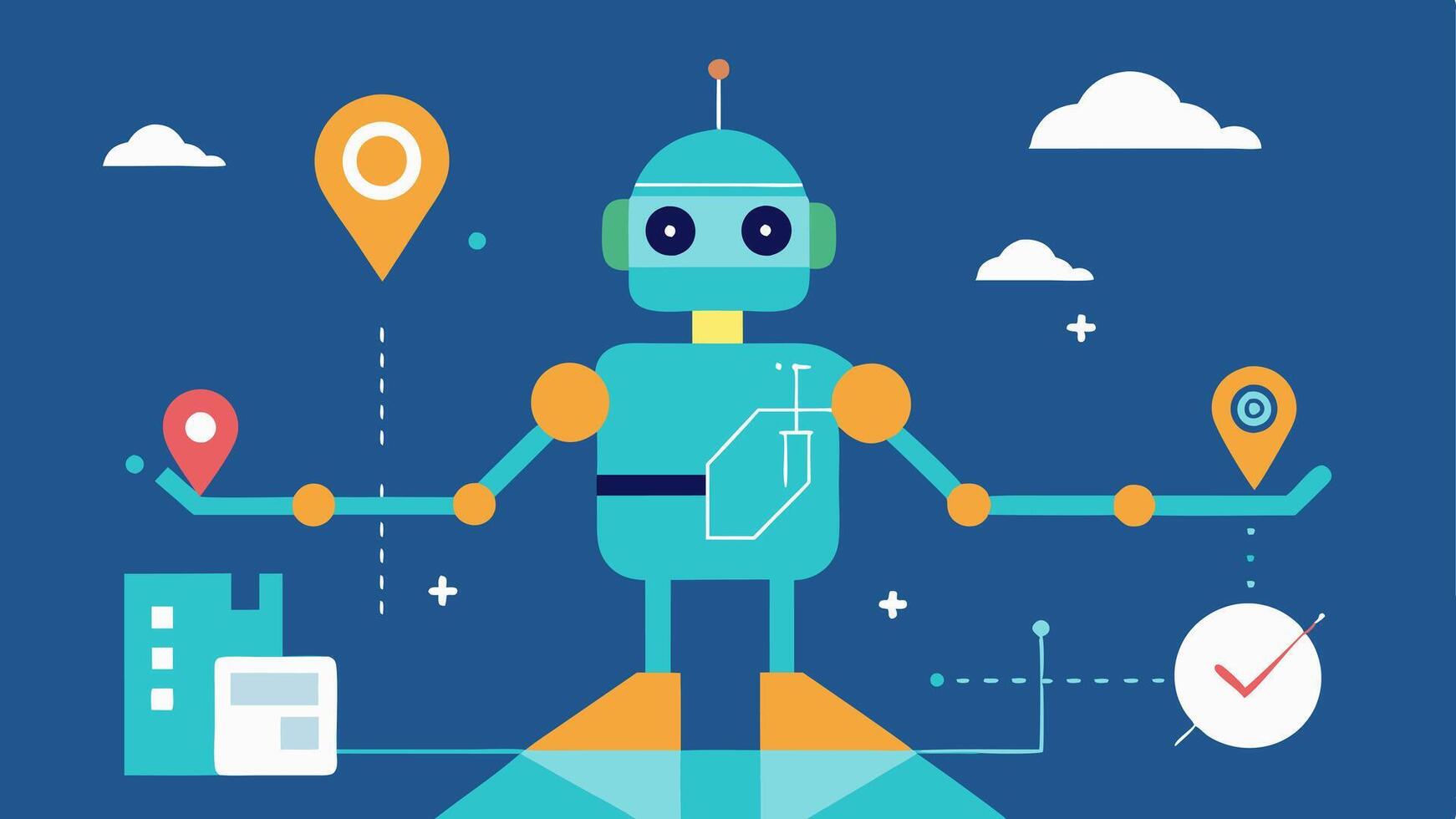 Robotic Navigational Assistance A robotic system guided by digital blueprints is navigating to precise locations during emphasizing surgical accuracy and planning.. vector