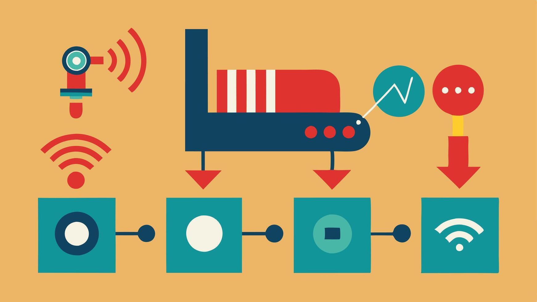 Sensor Monitoring Effect A sequence showing a machine running smoothly followed by a closeup of sensors detecting unusual vibrations leading to a proactive alert.. vector