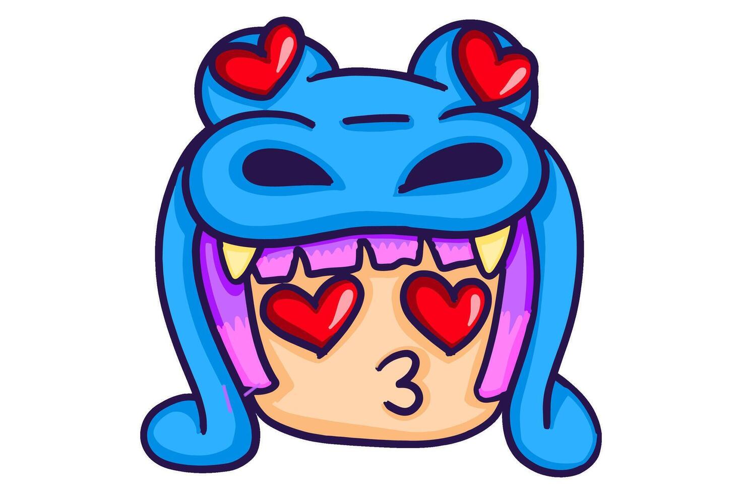 Cute Character with Heart Eyes and Kissing Face with a Crocodile hat vector