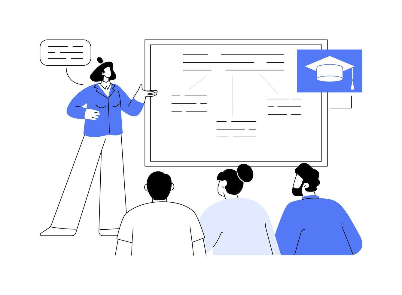 Doctoral thesis defense isolated cartoon illustrations. vector