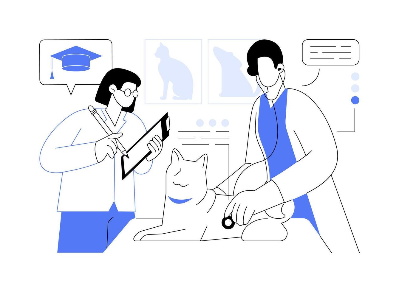 Supervised clinical practice isolated cartoon illustrations. vector