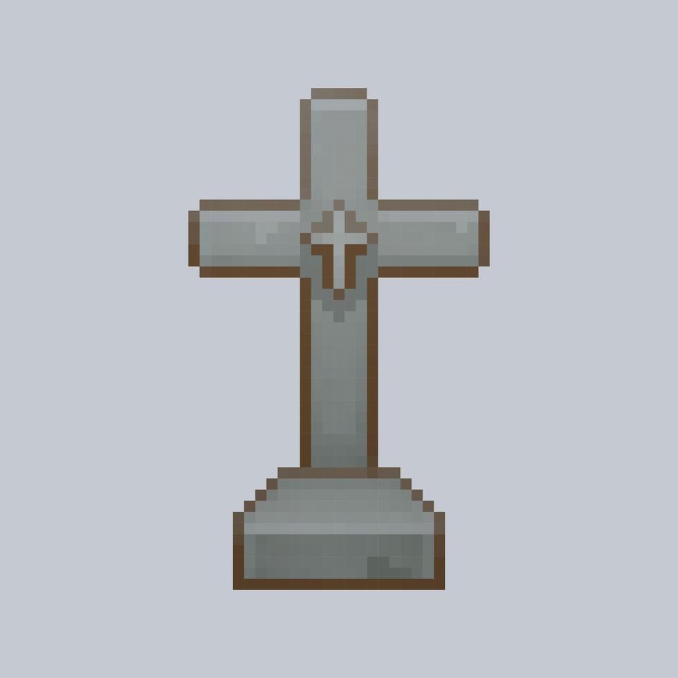 cross shaped tombstone in pixel art style vector
