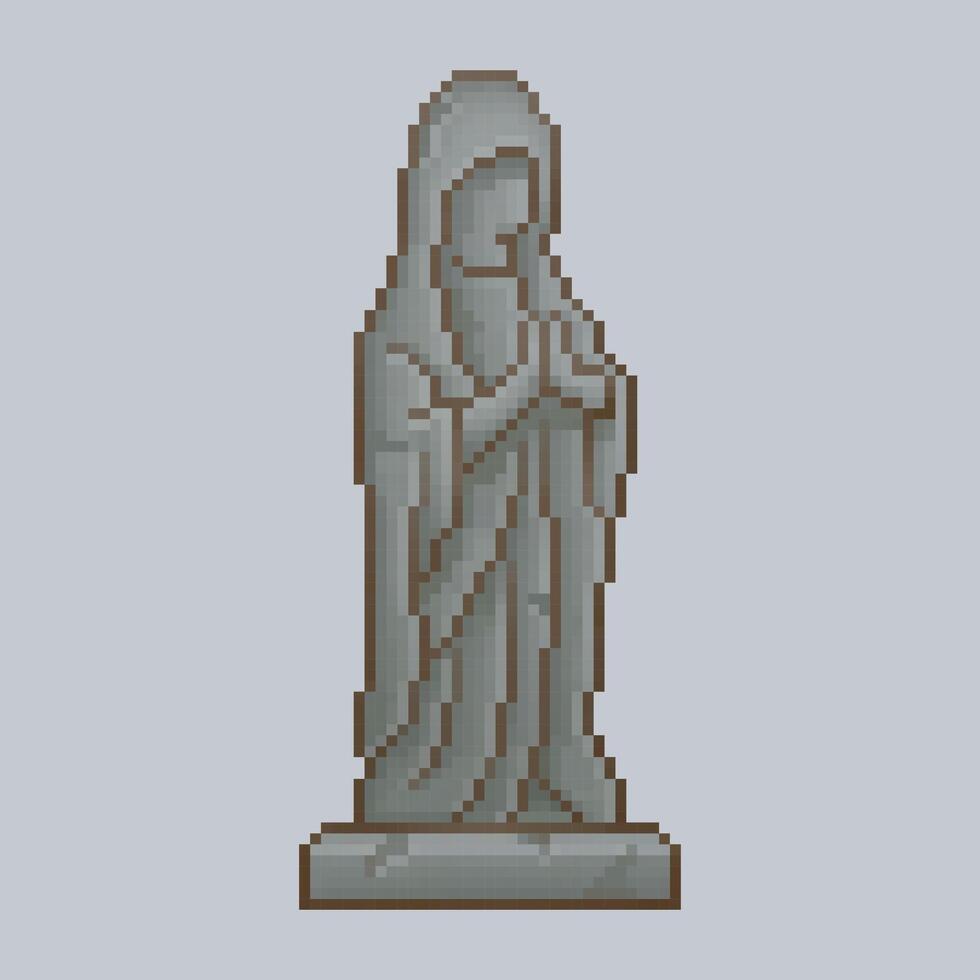 praying figure statue in pixel art style vector