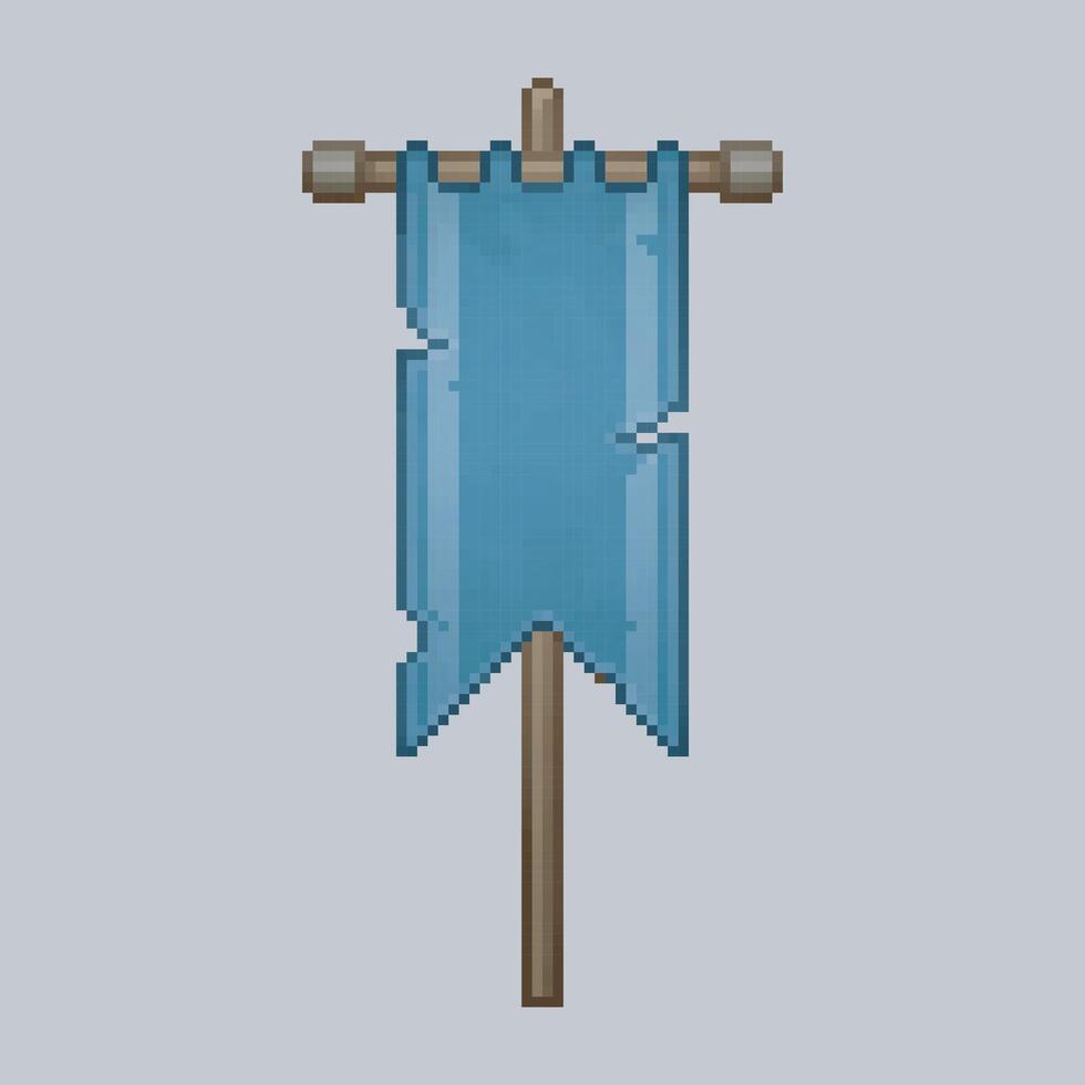 blue rusted flag in pixel art style vector