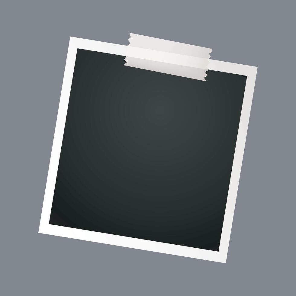 black photograph frame with tape in isolated background vector
