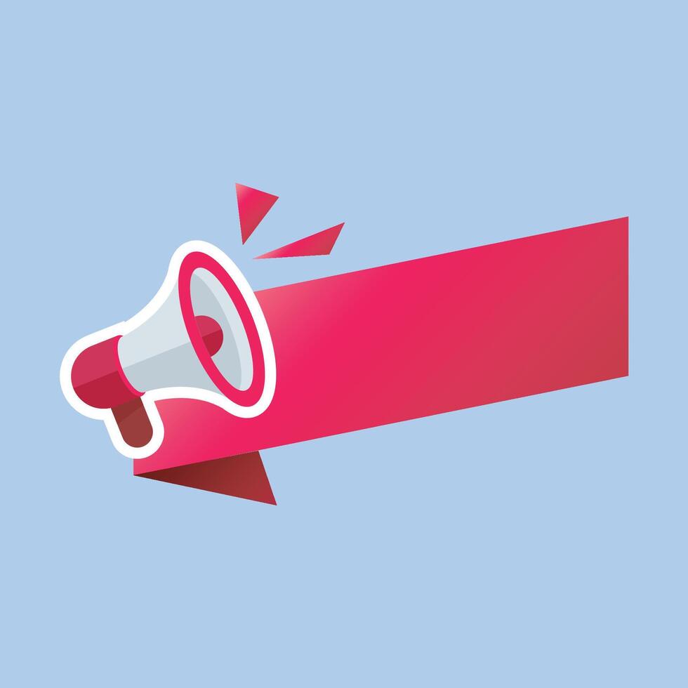 megaphone sign with red banner in isolated background vector