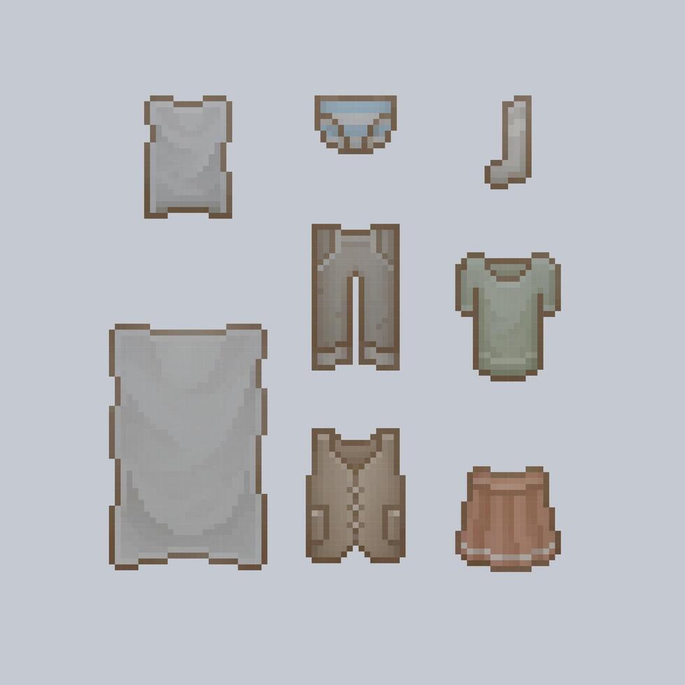 clothing and fabrics in pixel art style vector