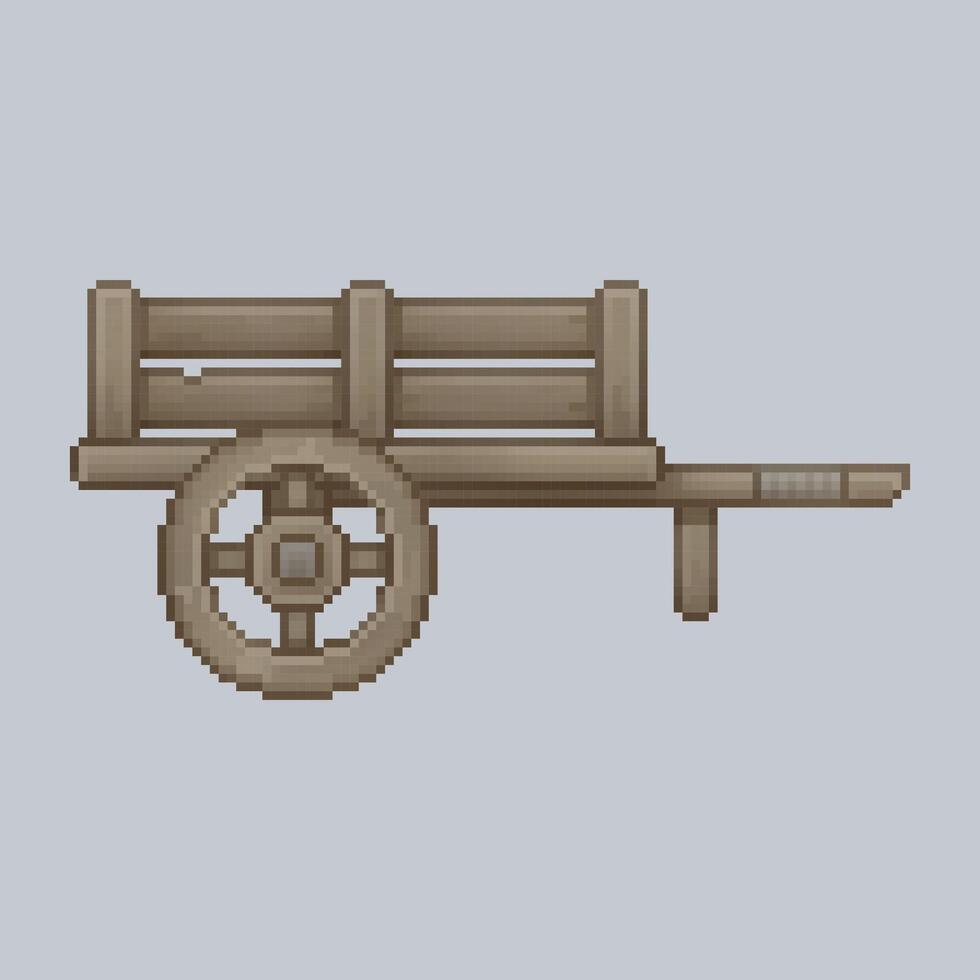 wooden wheelbarrow in pixel art style vector