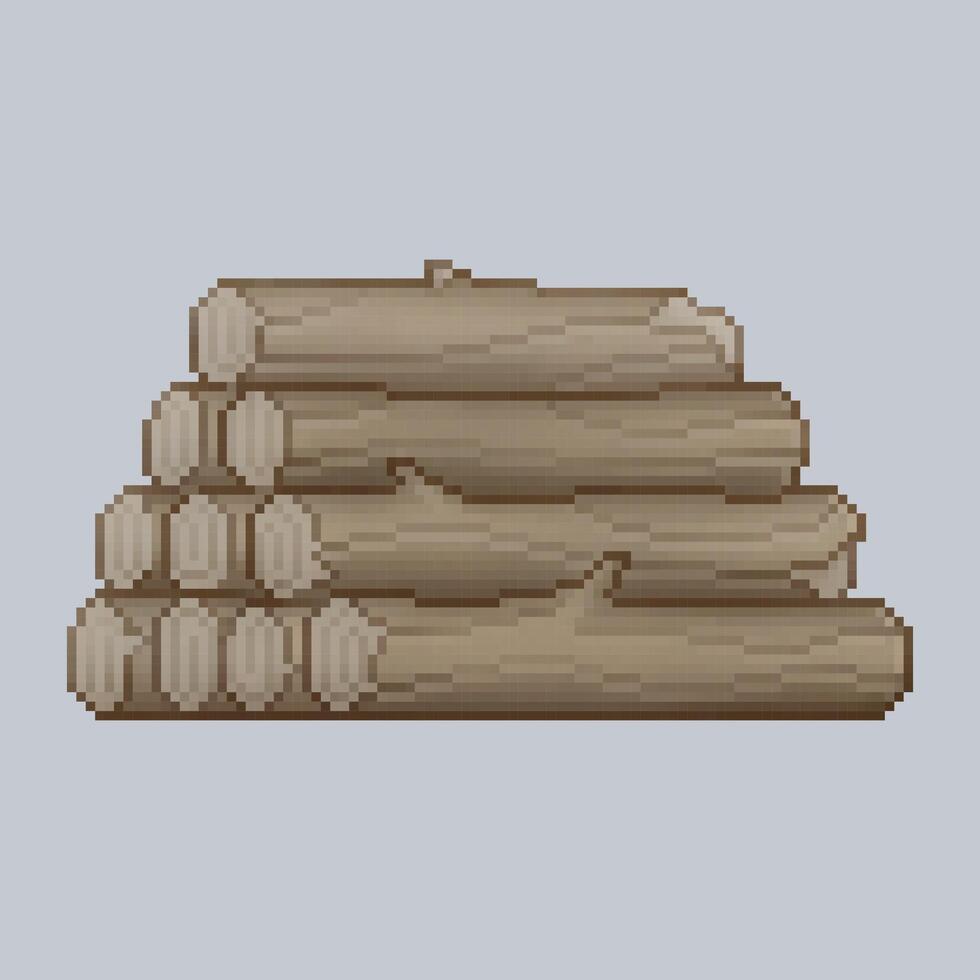 wooden logs in pixel art style vector