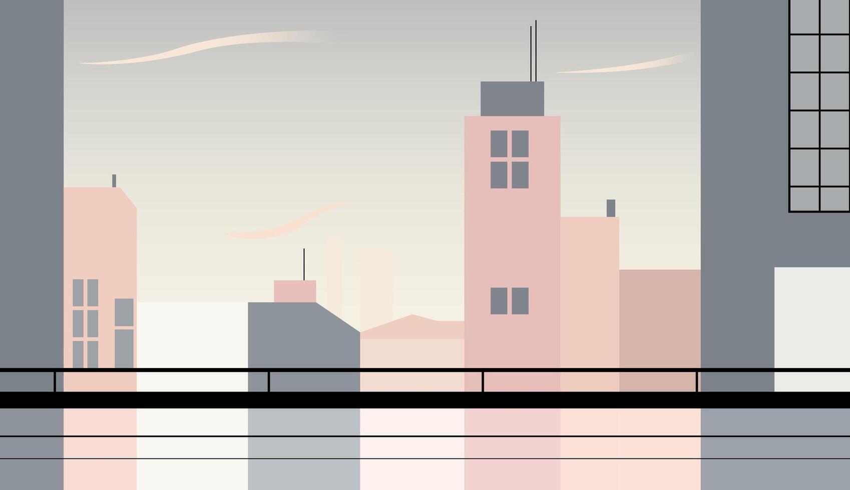 Pastel urban rooftops background. Minimal cityscape with buildings in soft pink tones for modern design vector
