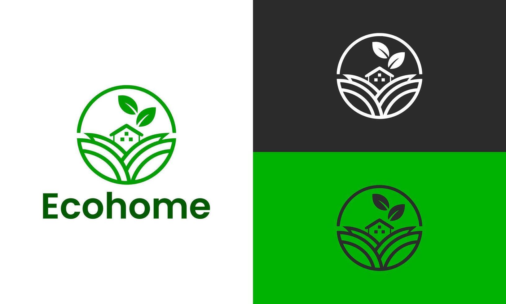 Home with leaf, Green house logo design template vector