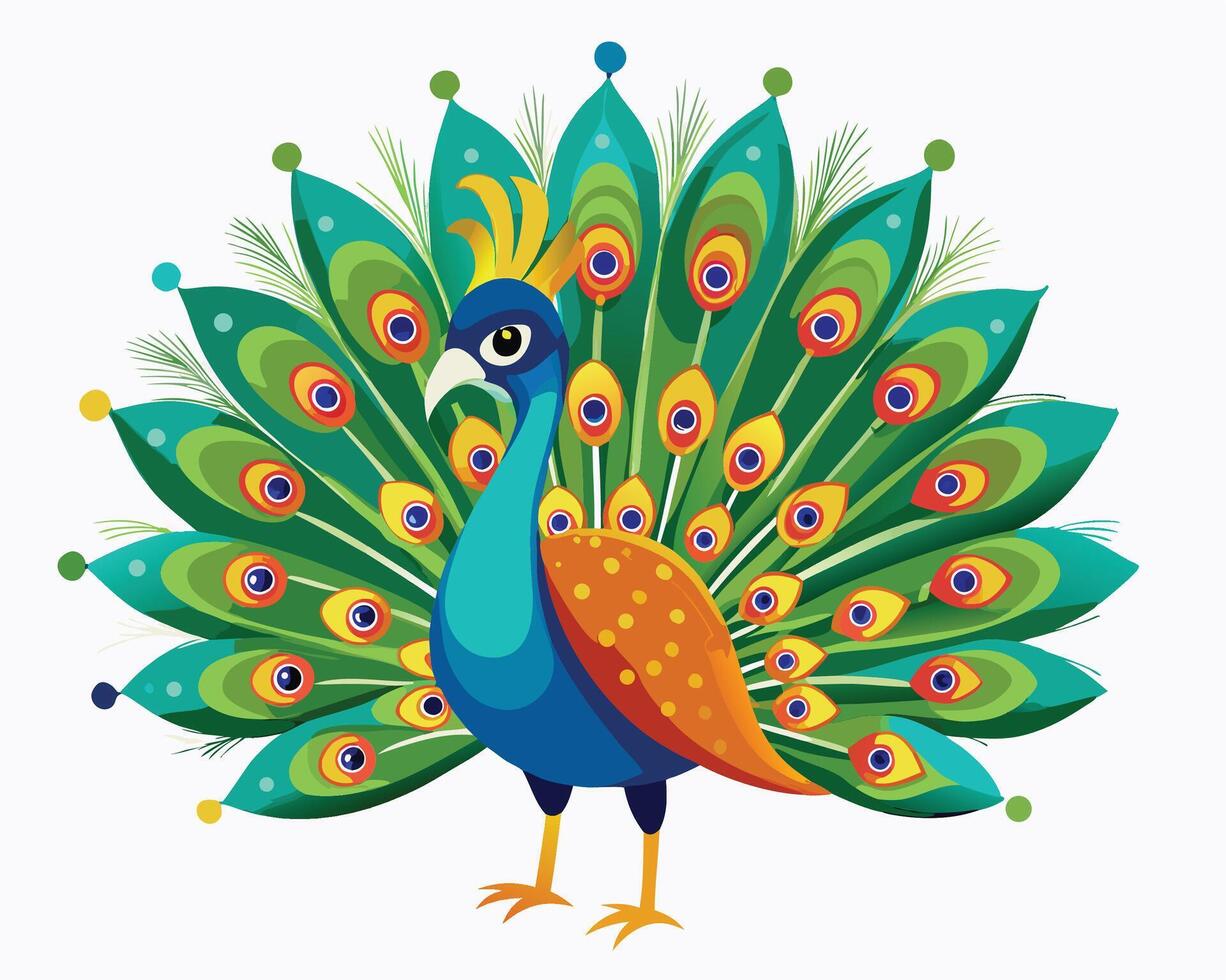 a peacock with its colorful tail feathers fanned out vector