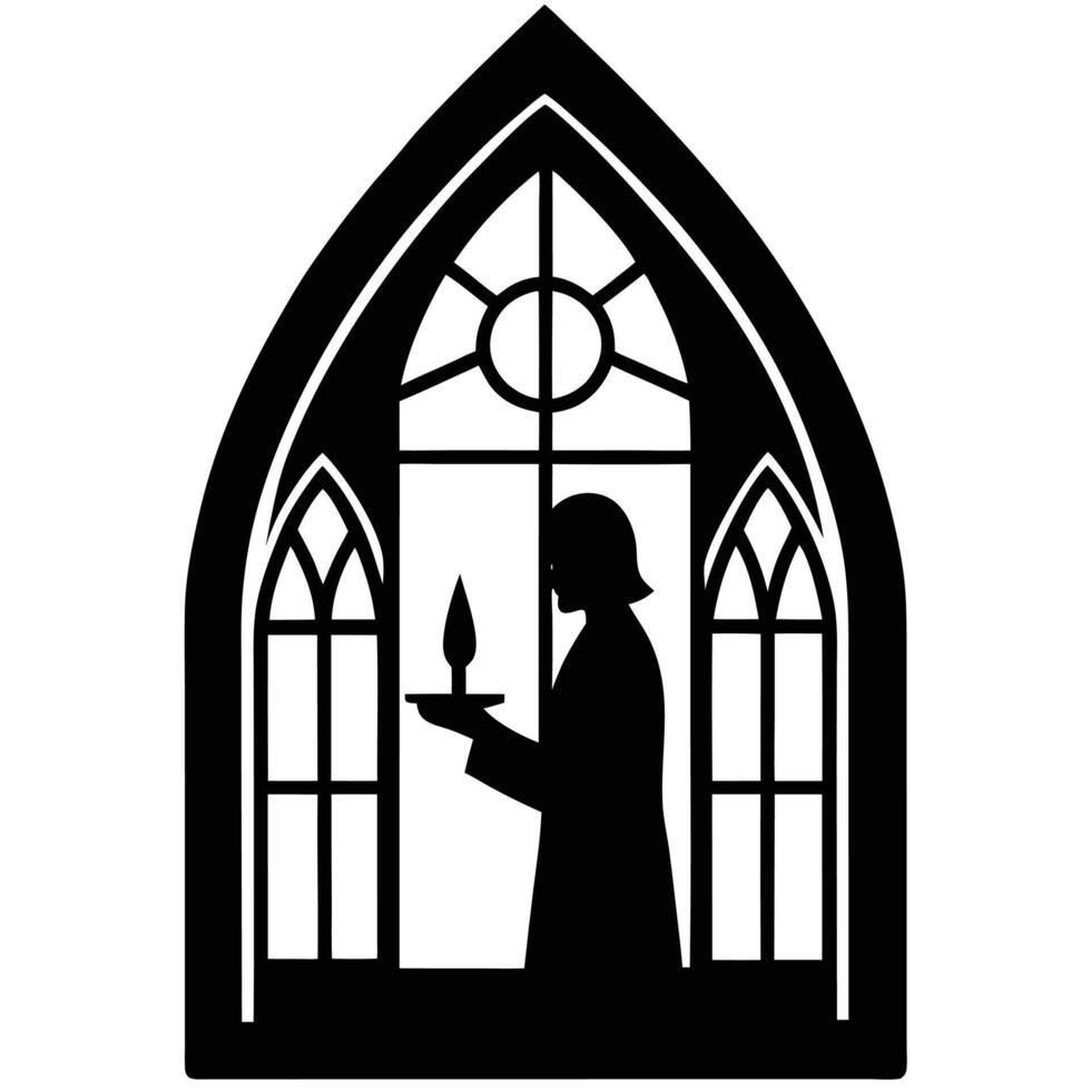 a silhouette of a person lighting a candle in a sm vector