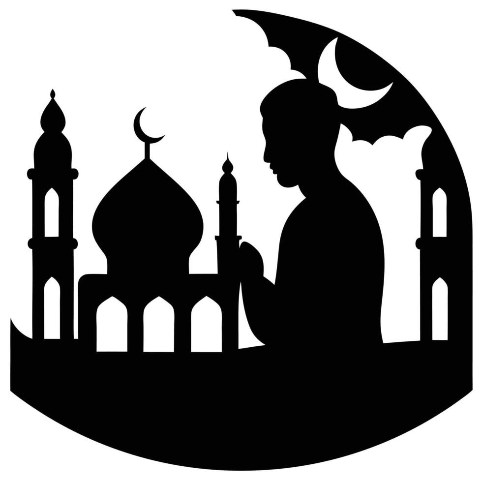 the silhouette of a person praying in front of a m vector