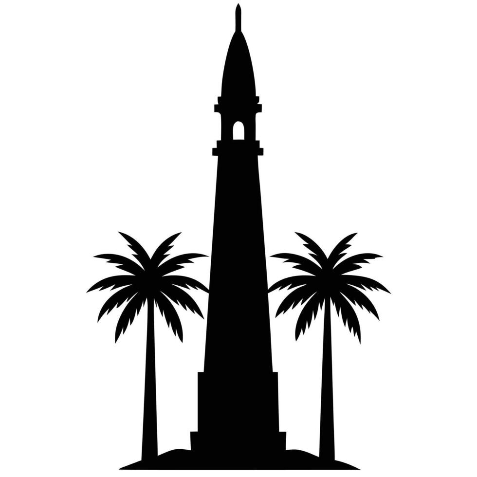 the silhouette of a tall minaret with intricate pa vector