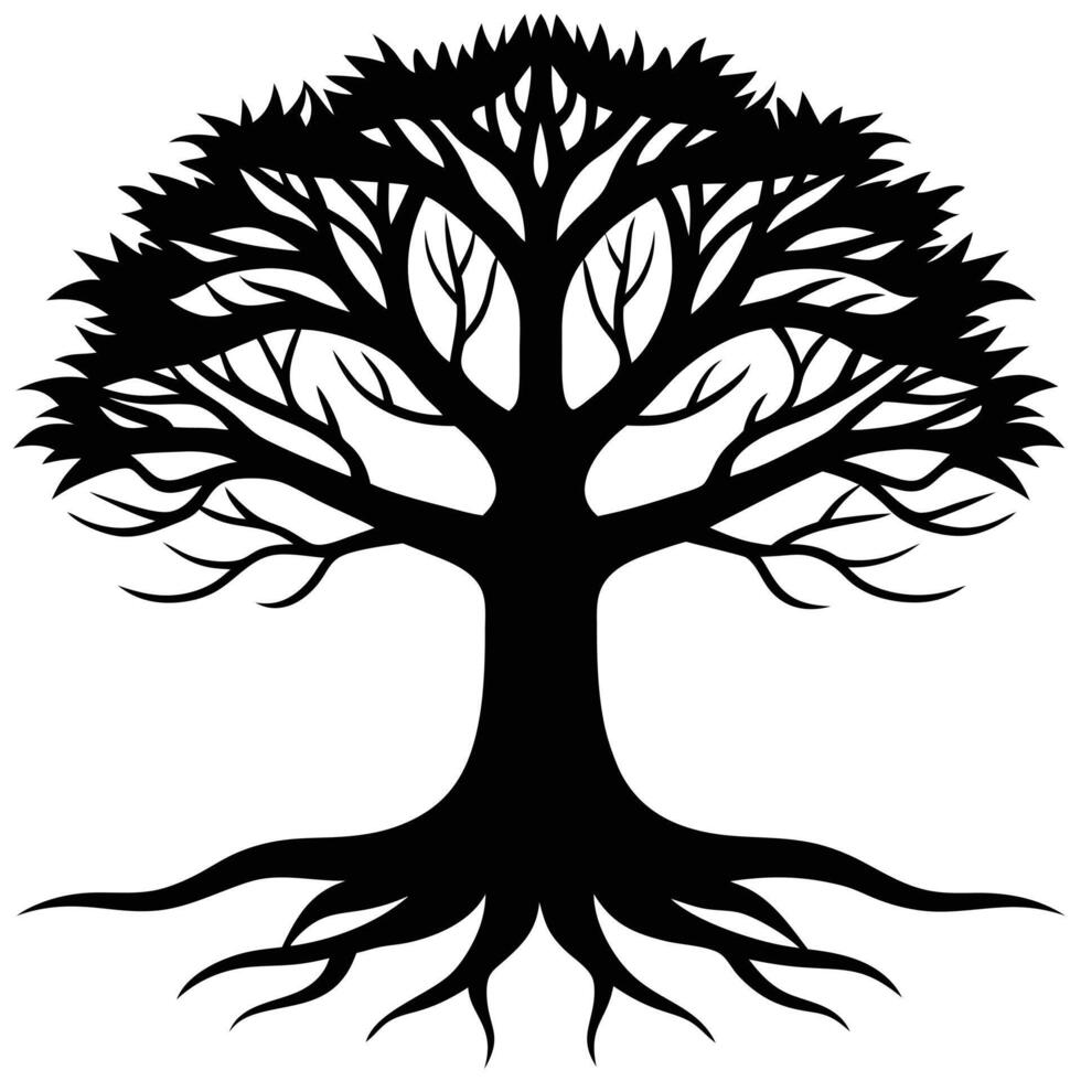 a large tree with a crooked trunk and deeply sprea vector