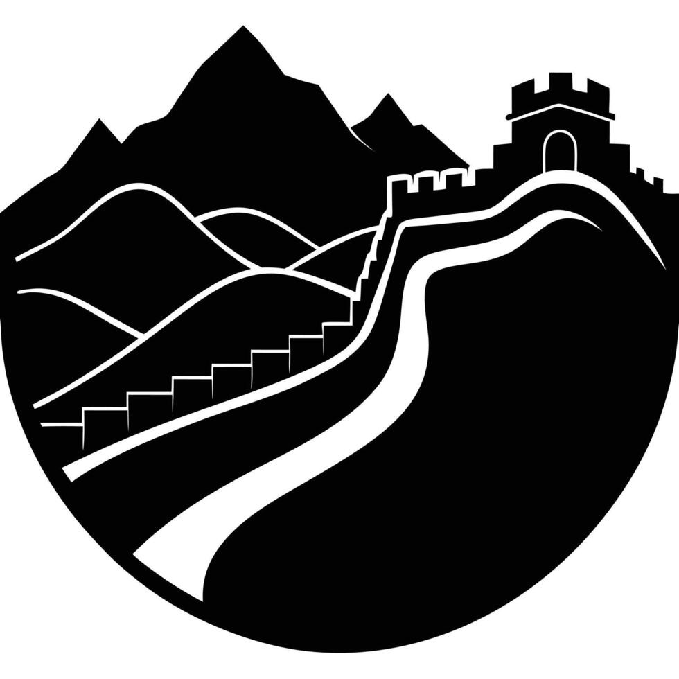 a silhouette of the great wall of china winding t vector