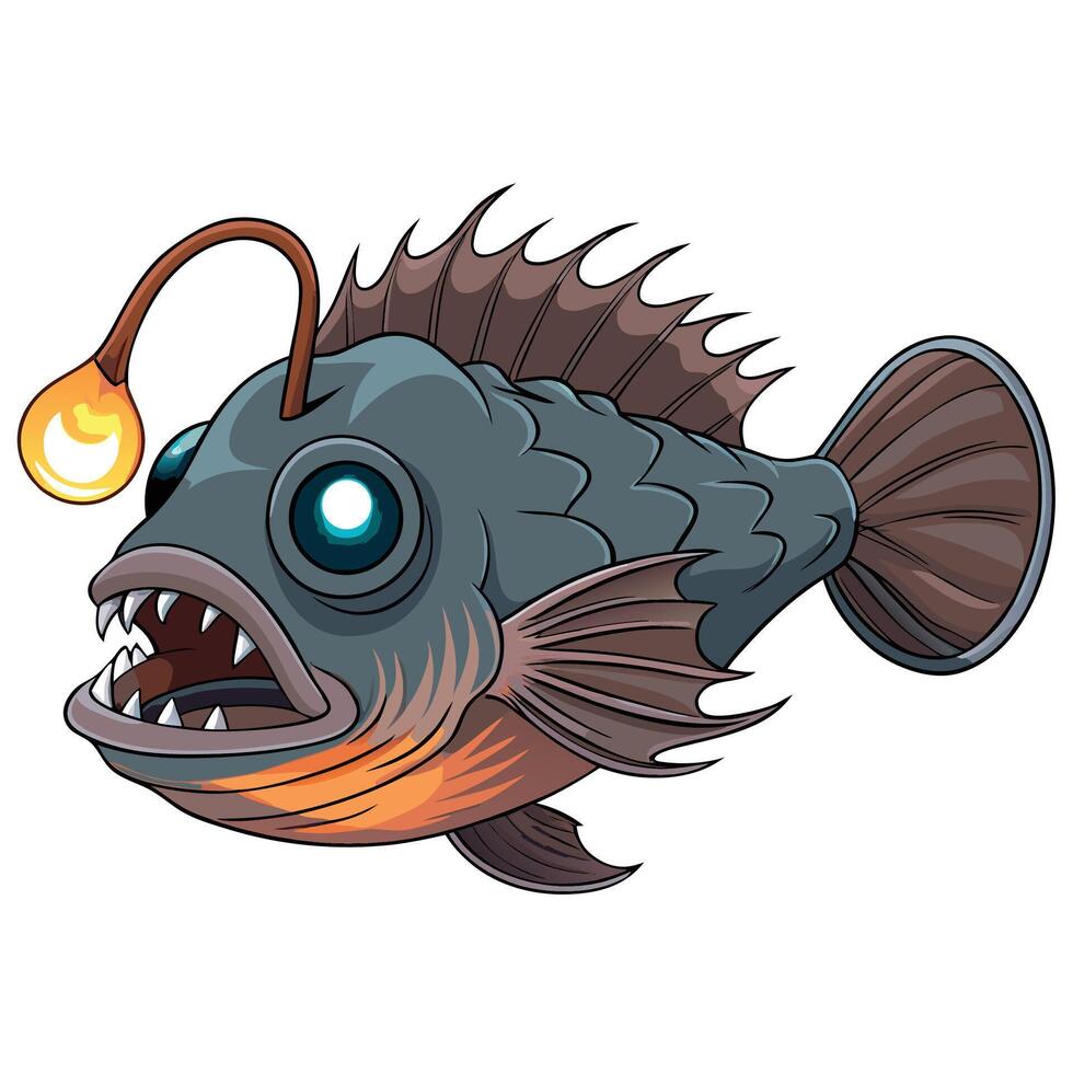 a realistic watercolor of a deep sea anglerfish with glowing vector
