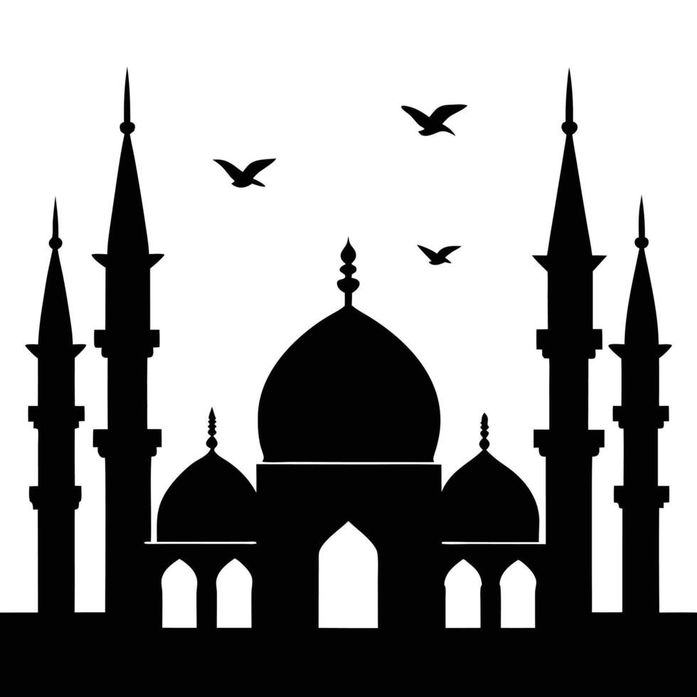 multiple minarets of a grand mosque silhouetted a vector
