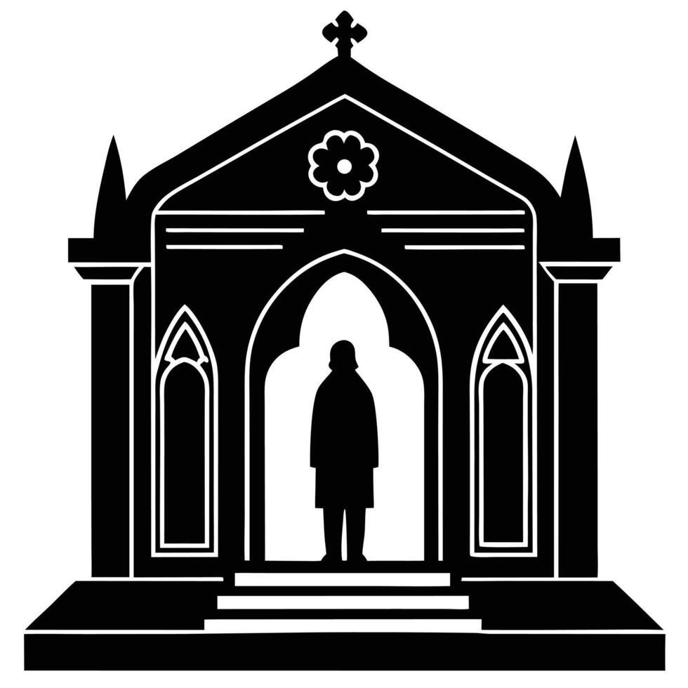 a silhouette of a person standing in front of a to vector