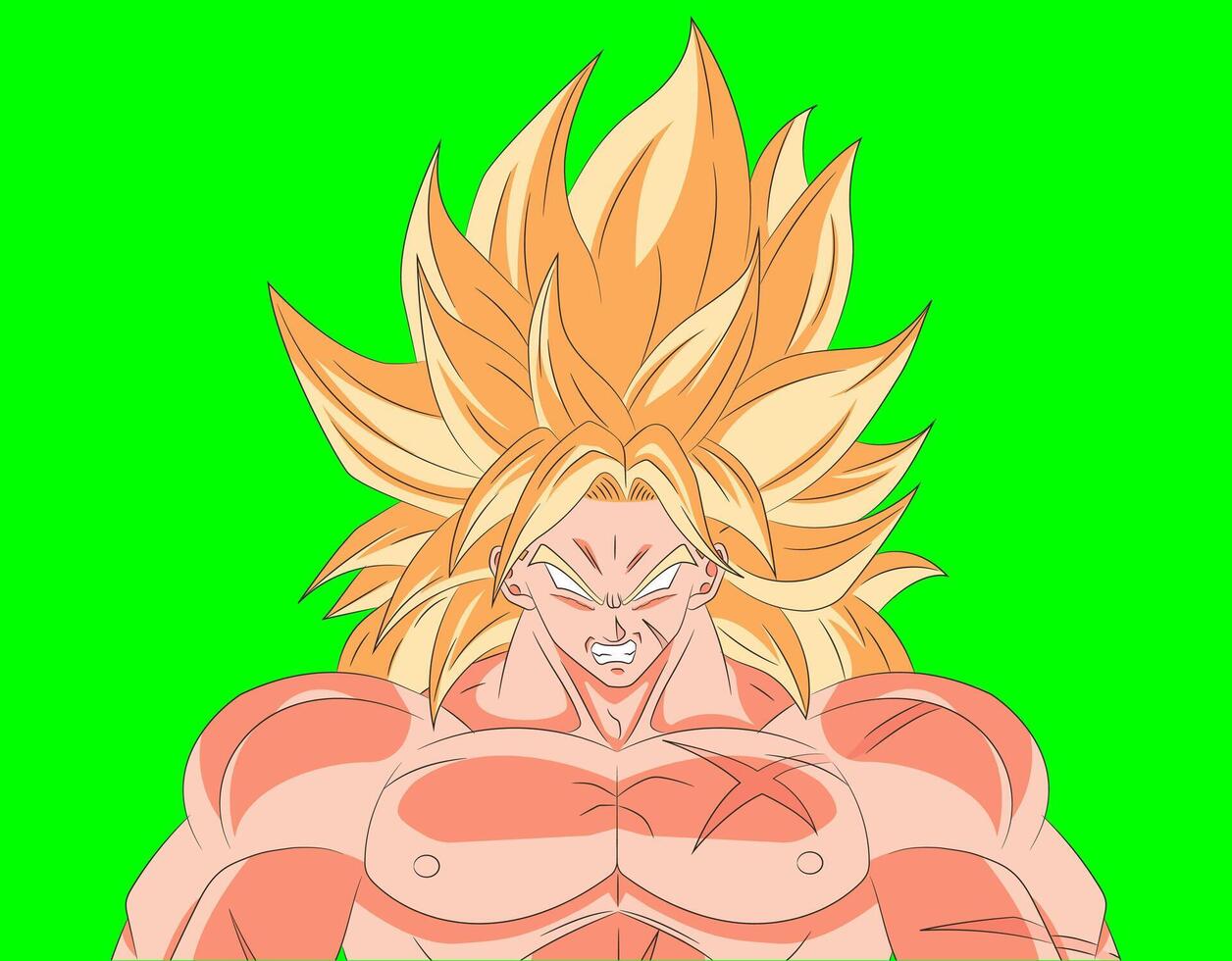 Illustration of Broly super saiyan powerful anime character vector
