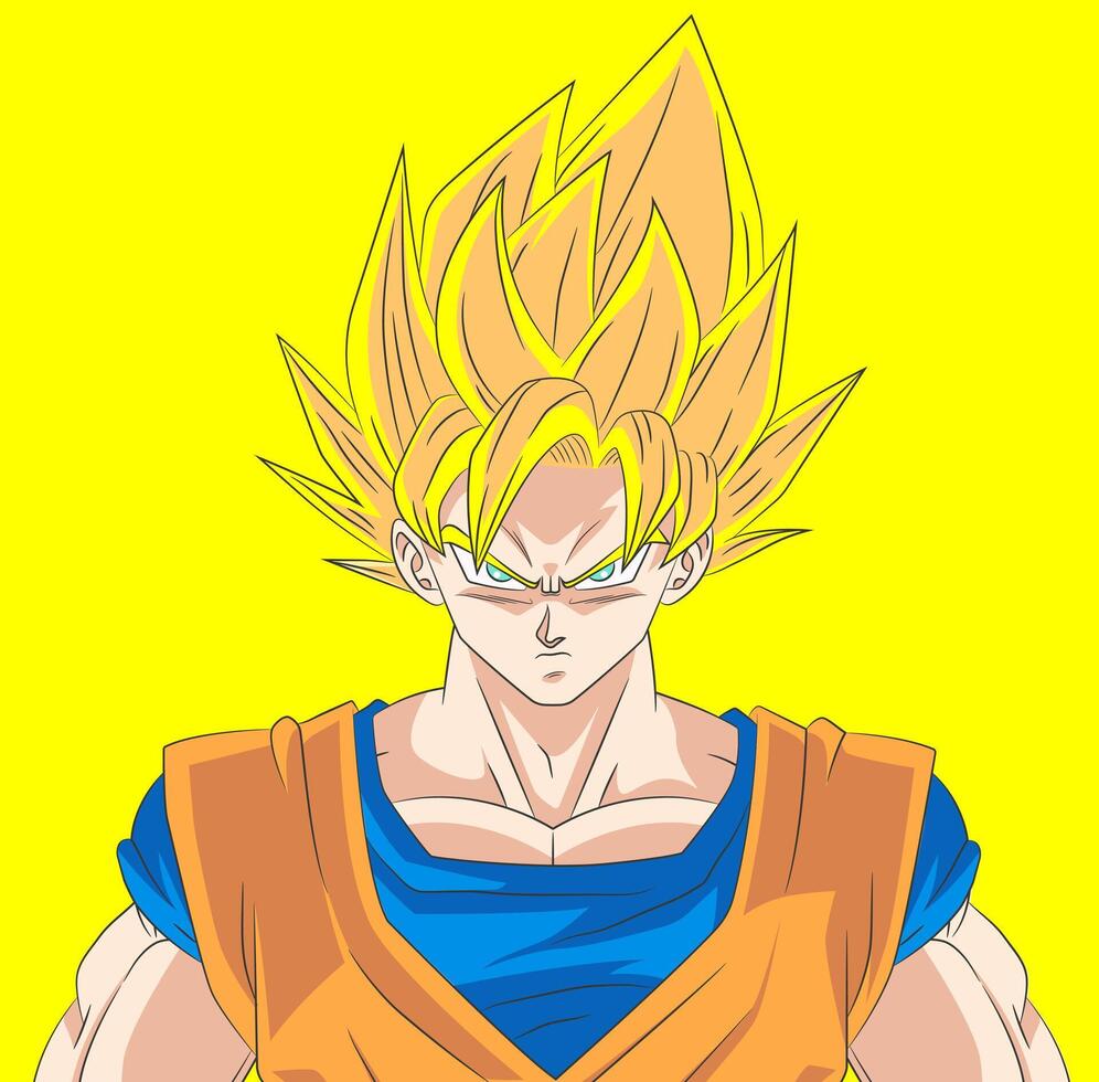 2D character illustration of Super Saiyan Goku ready for epic combat vector