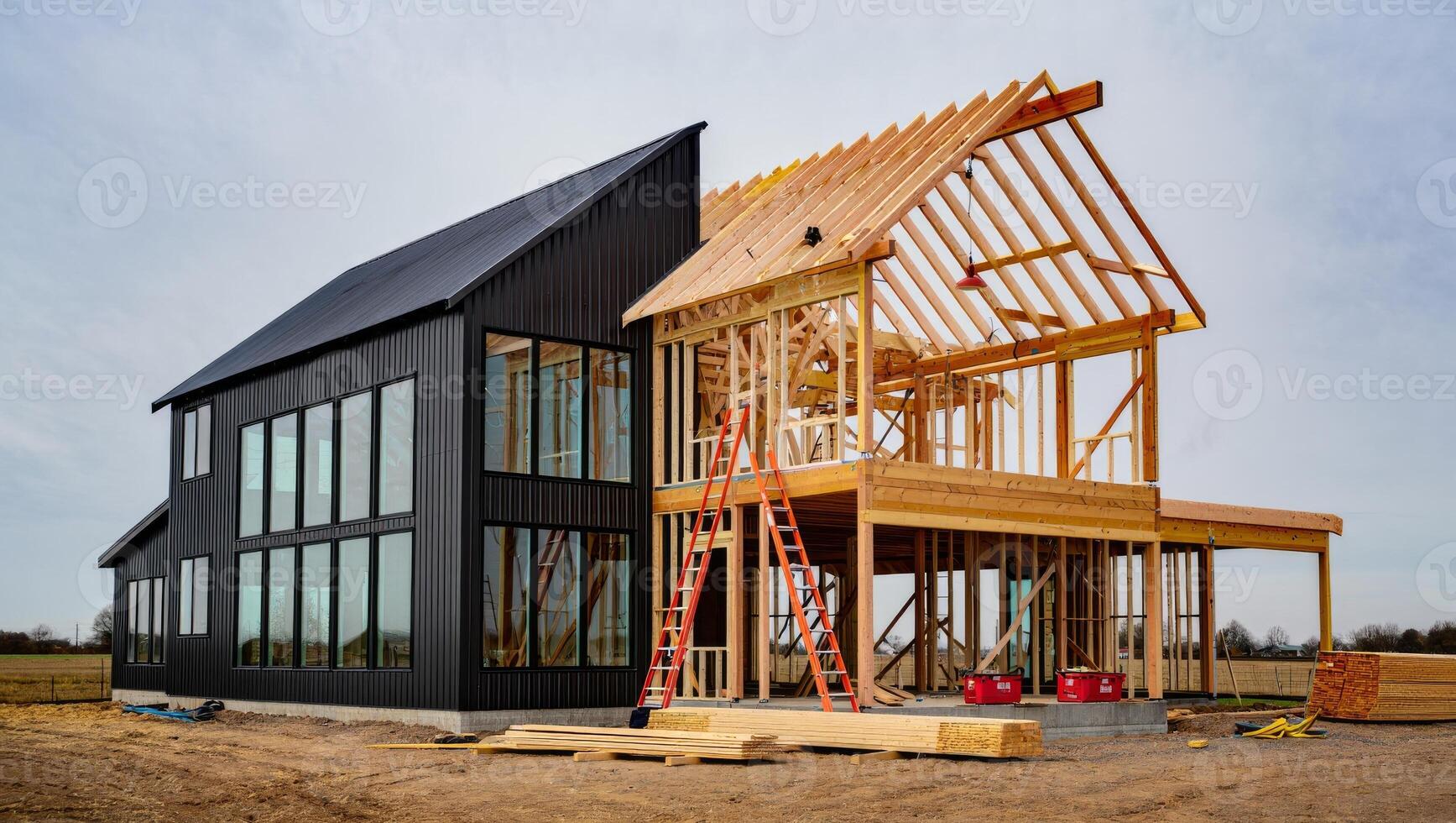 Partially Completed Barnhouse Showing Frame and Siding photo