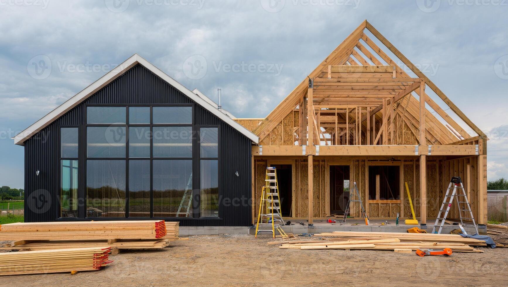 Cloudy Day at a Rustic Barnhouse Building Site photo