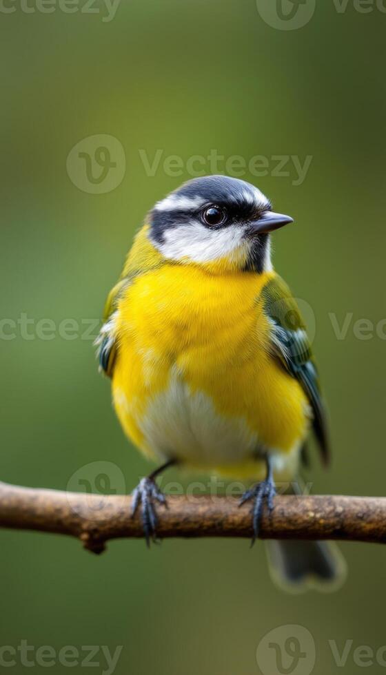 A small bird is perched on a branch photo