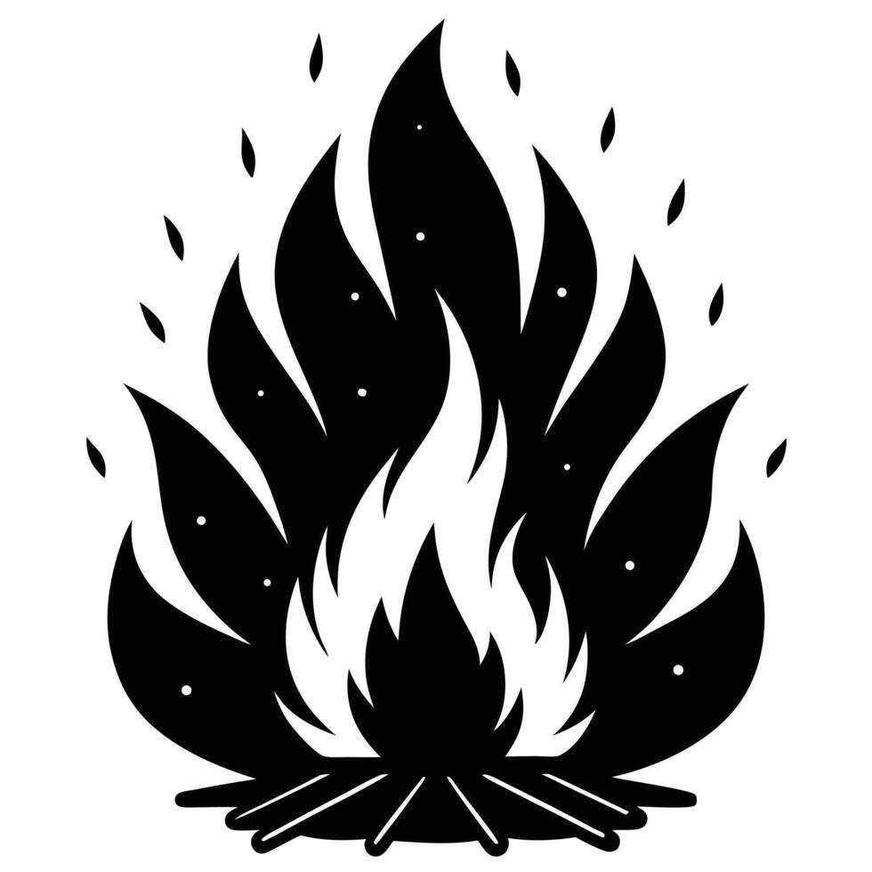 A stylized black and white illustration of a campfire isolated on white background vector