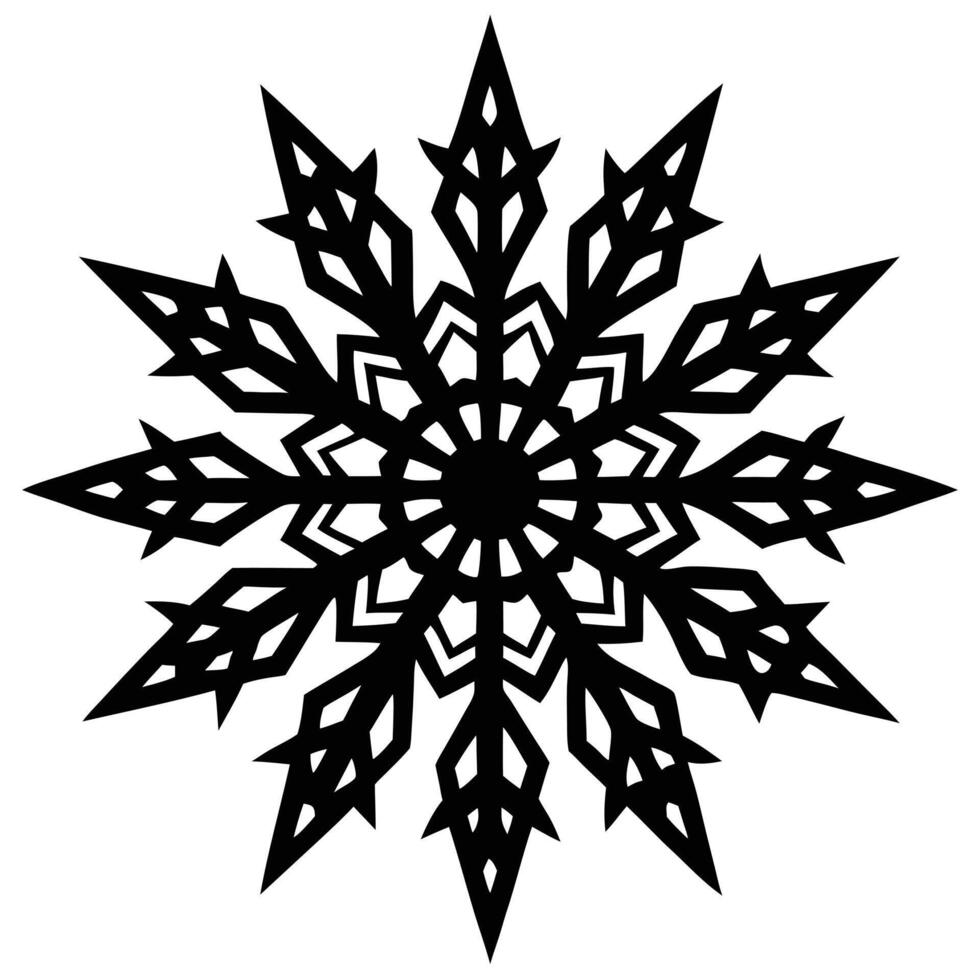 Intricate black snowflake isolated on white background vector