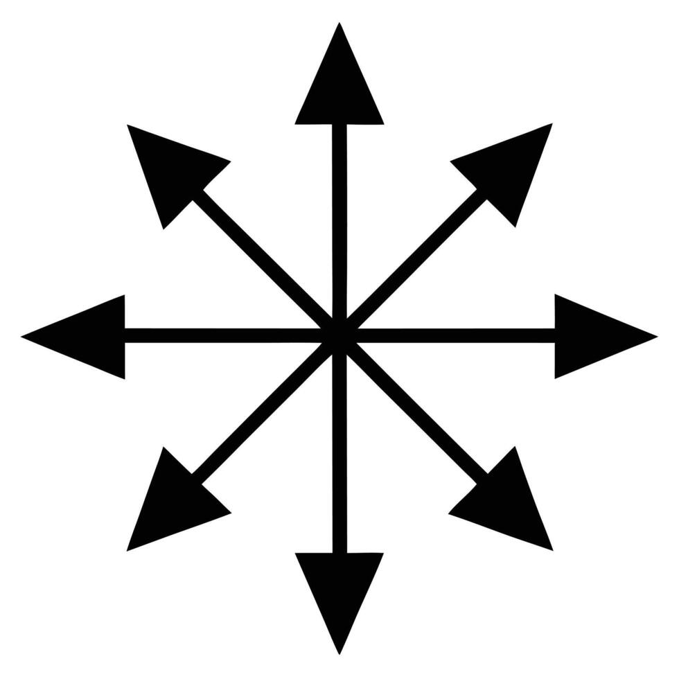 Eightpointed star symbol with arrows pointing outwards, isolated on white background vector