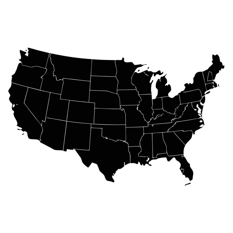 A black and white map of the united states, isolated on white background vector