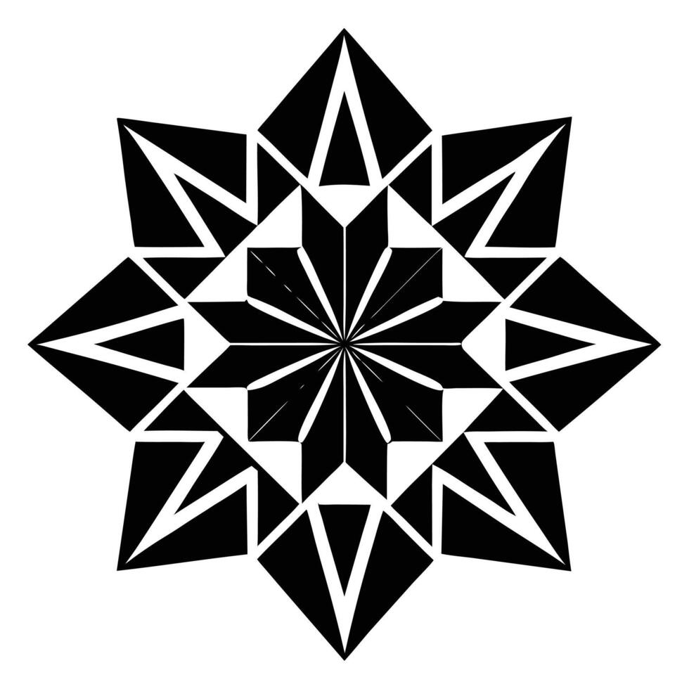 A geometric starburst pattern, black and white, isolated on white background vector