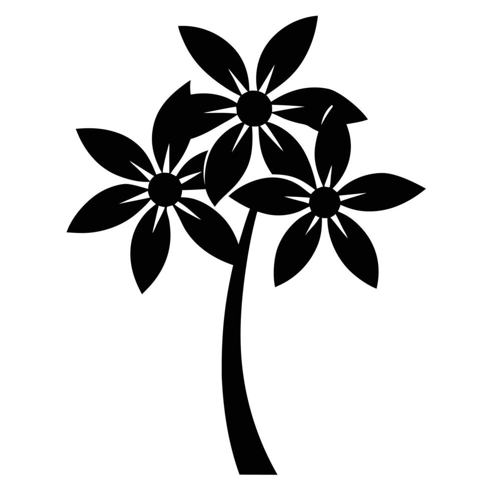 A black and white silhouette of a tree with flowers vector