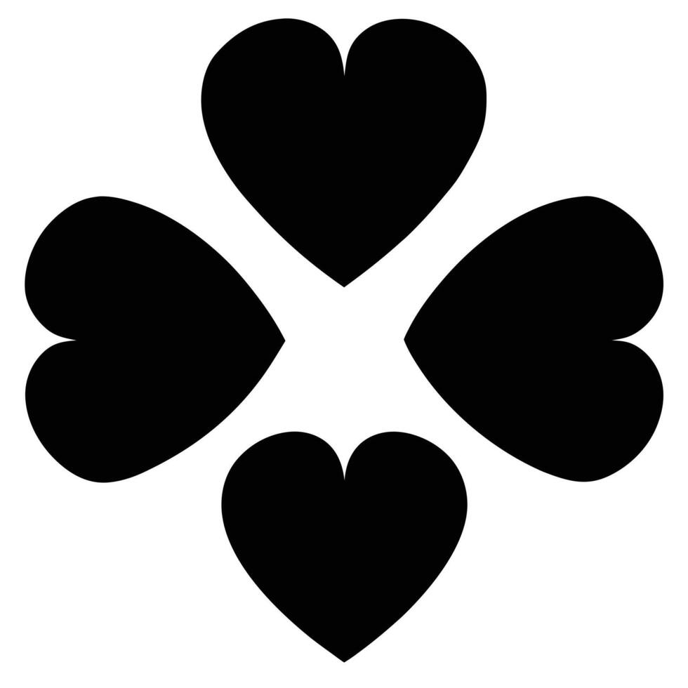 Four black hearts arranged in a clover shape, isolated on white background vector
