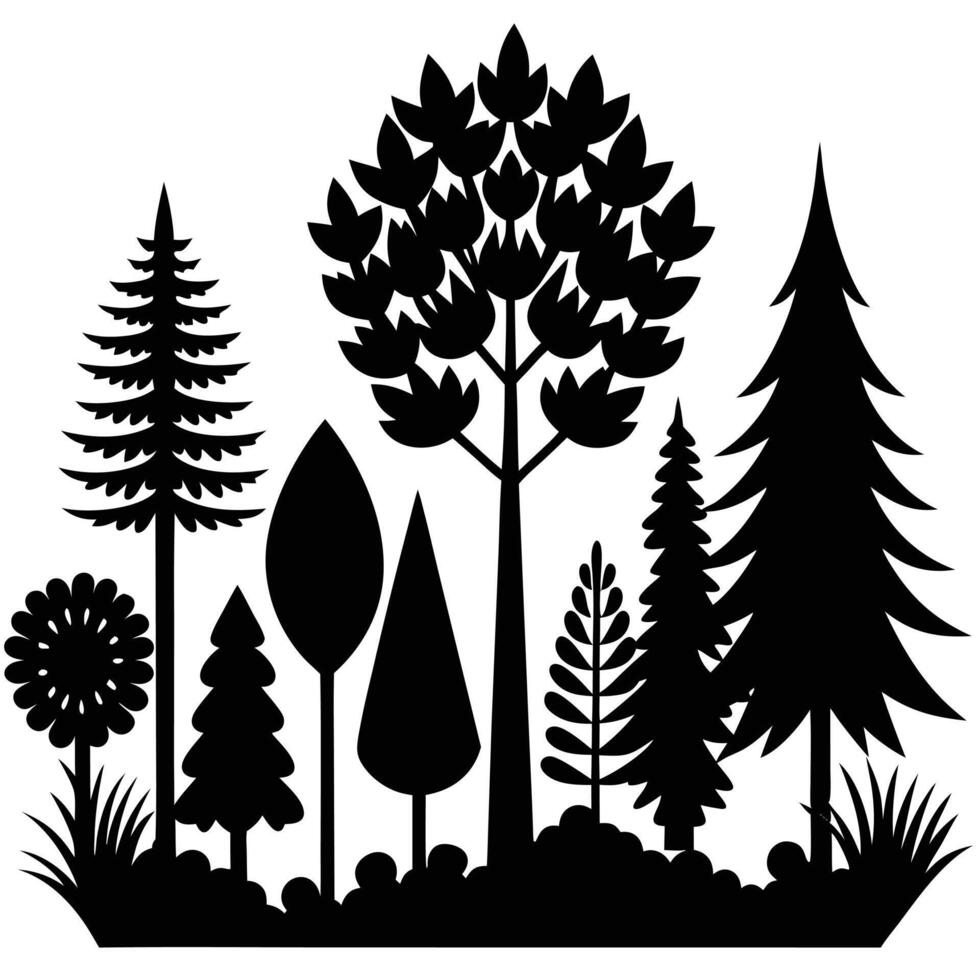 A stylized illustration of a variety of trees, isolated on white background vector