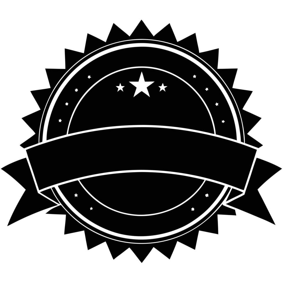 A black and white award badge with three stars and a ribbon banner, isolated on white background vector