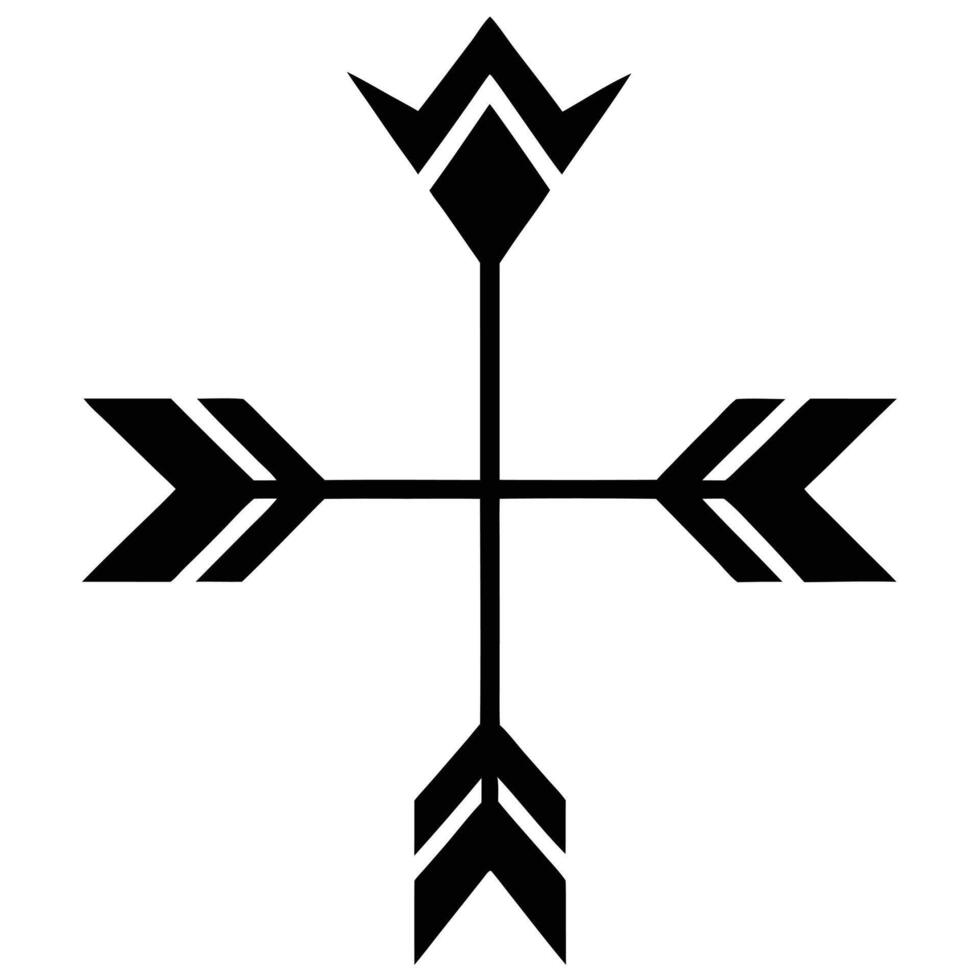 A geometric cross design featuring four black arrows, isolated on white background vector