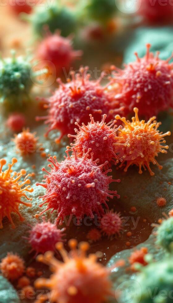 Microscopic Viruses and Germs Spreading Infection in Close Proximity photo